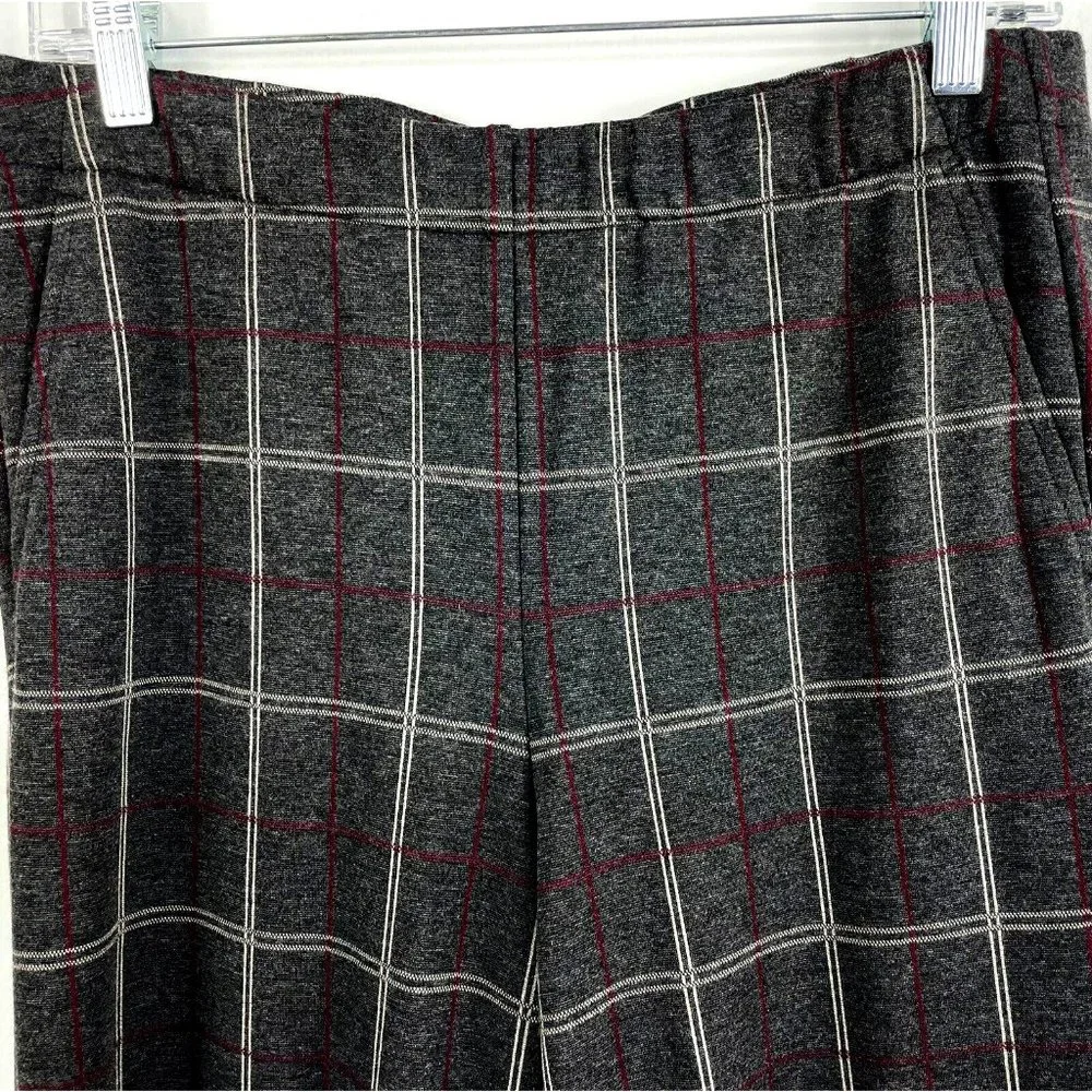 J Jill Pants Size Small Ponte Full Leg‎ Gray Plaid Elastic Waist Pockets